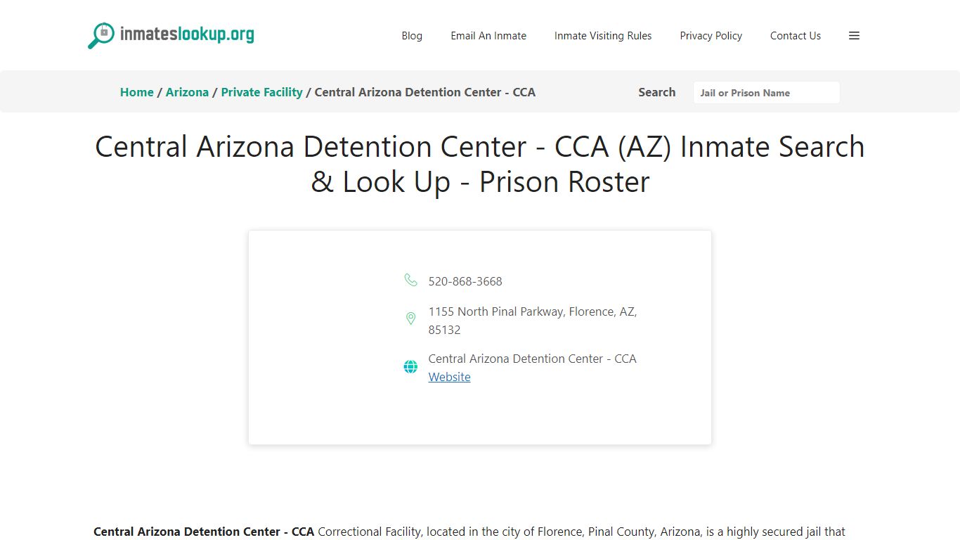 Central Arizona Detention Center - CCA (AZ) Inmate Search & Look Up ...